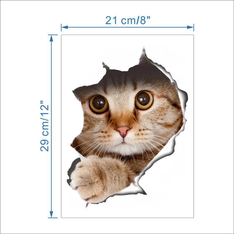 3d vivid broken Cat Toilet Door Refrigerator kitchen toilet Wall Stickers Decals Door Home Decor Poster Mural