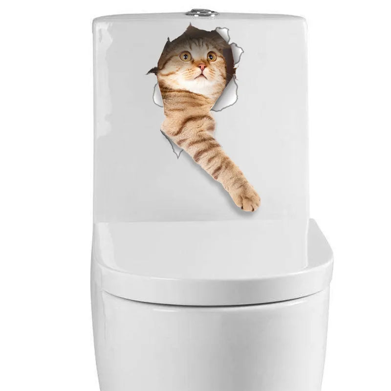 3d vivid broken Cat Toilet Door Refrigerator kitchen toilet Wall Stickers Decals Door Home Decor Poster Mural